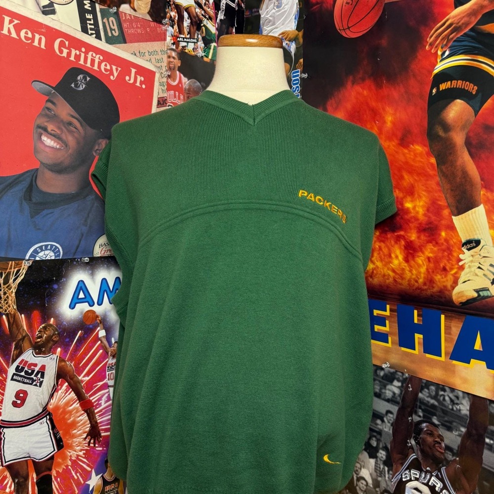 Vintage Green Bay Packers Nike NFL Sleeveless Sweater Vest Mens XL Team Sz 2XL